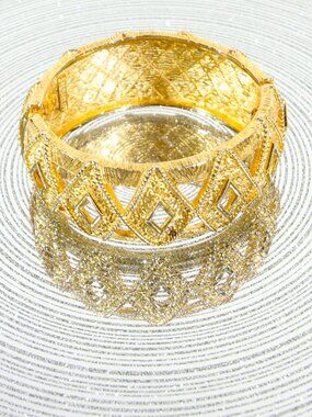 Rare Vintage CASTLECLIFF Gold Plated Hinged Cuff Double Sided Bracelet